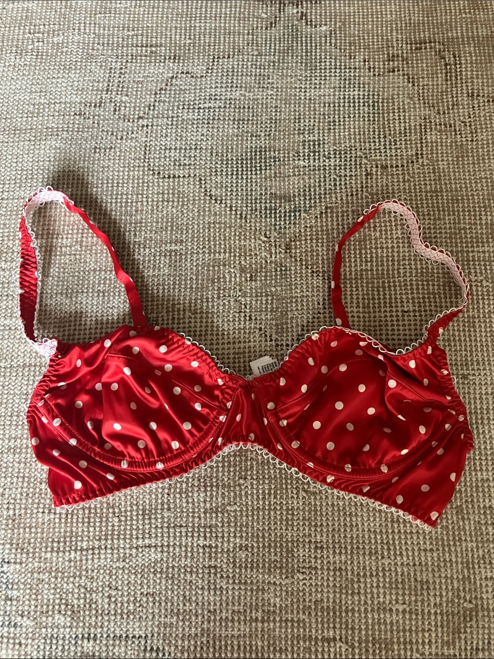 For Love And Lemons Red Polka Dot Satin Underwire Bra